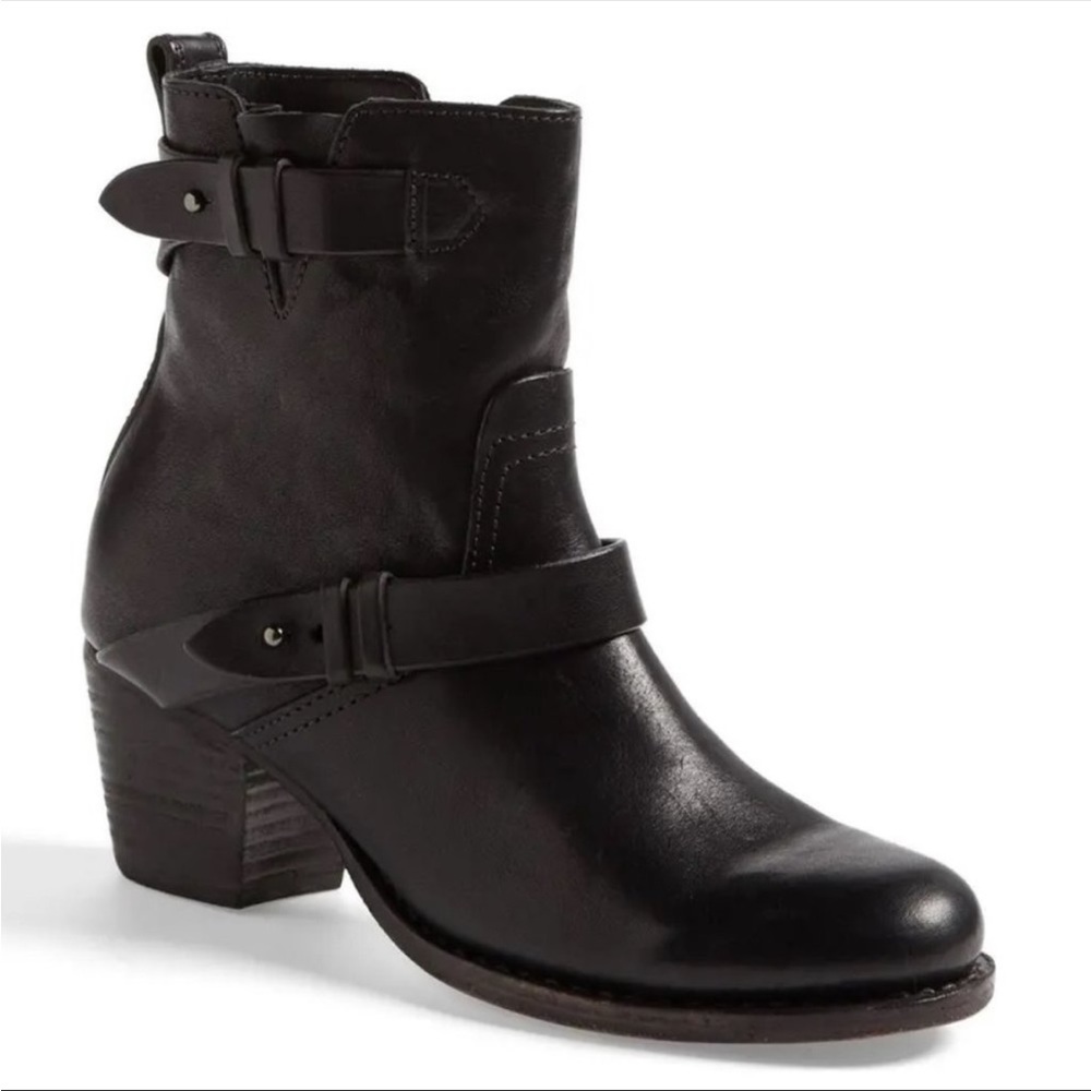 rag & bone 'Harper' Moto Boot stocked heel adjustable straps Black Size 9